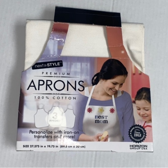 Next Style Set of 2 Cream Aprons 100% Cotton Design Your Own NEW Aprons 27" X 20 - Picture 1 of 6